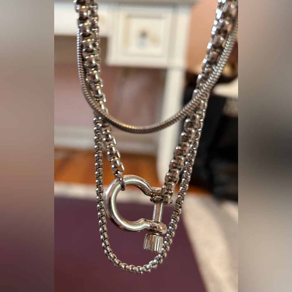 Silver tone layered necklace